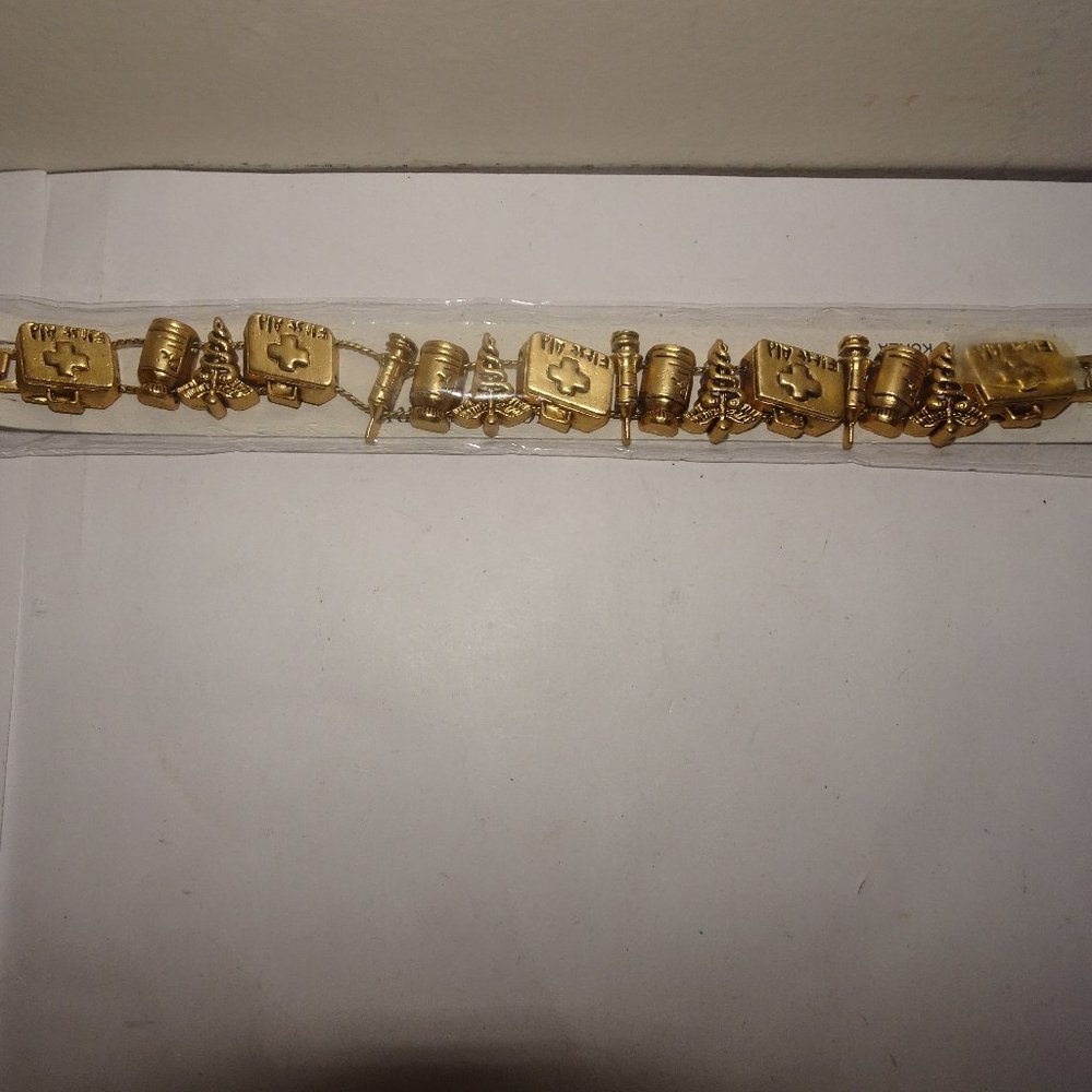 First Aid Nurse Doctor Gold Tone Slider Bracelet